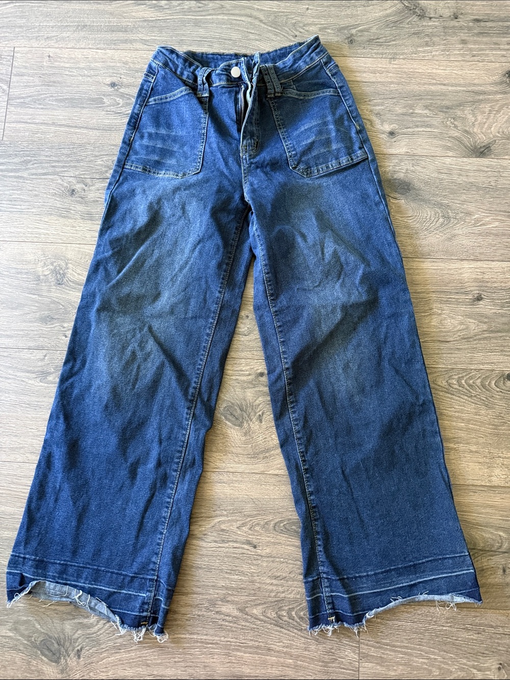 Wide-Leg Women's Dark Blue Denim Jeans - Flare Style